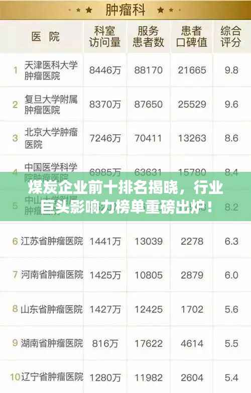 煤炭企业前十排名揭晓，行业巨头影响力榜单重磅出炉！